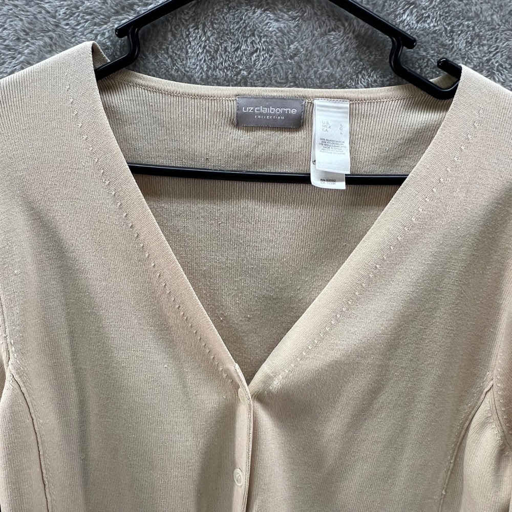 Liz Claiborne Collection L Beige Silk Wool Blend Cardigan‎ Old Money Preppy